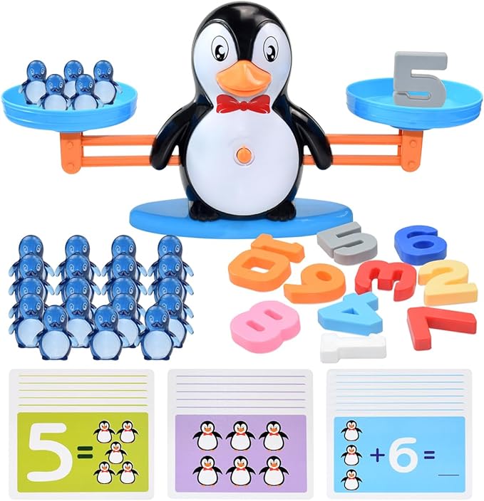 BAKAM Penguin Balance Scale Number Counting Blocks Games for Kids Ages 3-5, Montessori Math Games for Kids 5-7, Preschool Kindergarten Learning Activities, STEM Educational Toys for 3+ Year Old