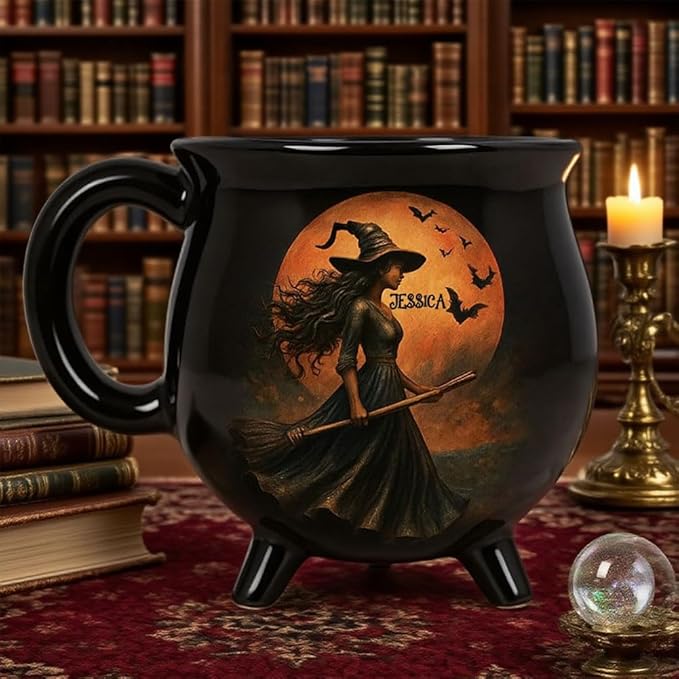 Custom Witch Cauldron Mug, Witch Themed Halloween Coffee Mug, Personalized Witches Brew Halloween Coffee Mug For Women, Besties, Family, Witches Cauldron (2 Pcs)