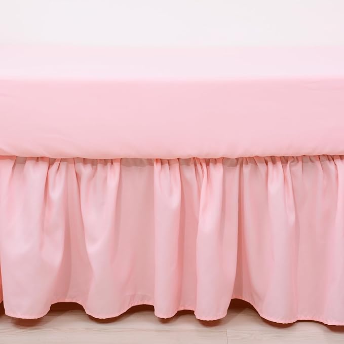 Cloele 3 Pieces Crib Bedding Set for Girls- Solid Ruffle Quilted Includes Comforter Fitted Sheet Crib Skirt,Cute Ruffled Nursery Baby Crib Standard Size Baby Bedding Set Pink