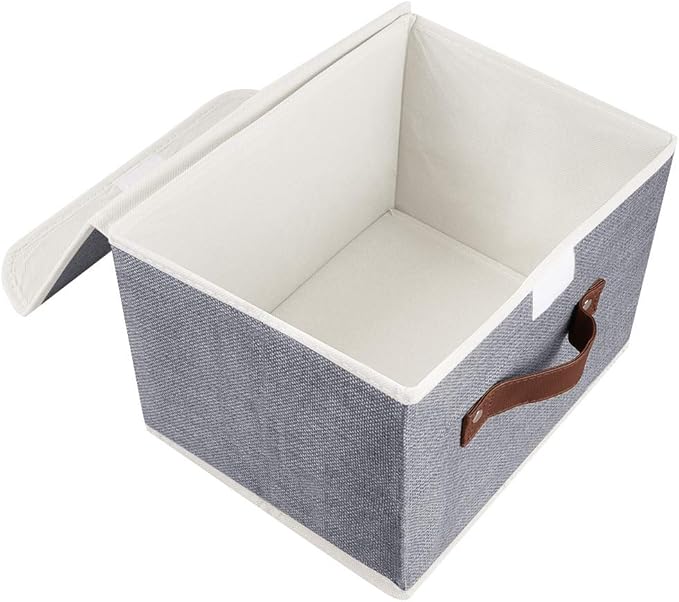 Lucky Monet Storage Bins Boxes with Lids 2 Pack Decorative Storage Boxes Collapsible Fabric Storage Basket Containers Lidded Storage Cube for Organizing Closet Home Office, 10"x 8"x 7" (Grey)