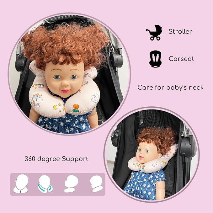 Baby Neck Pillows, Comfortable Baby Travel Head Neck Support Pillow for Car Seat Stroller Pushchair, Soft PP Cotton Travel Pillow for 0-1 Year Old Toddler Infant Newborn, Rainbow