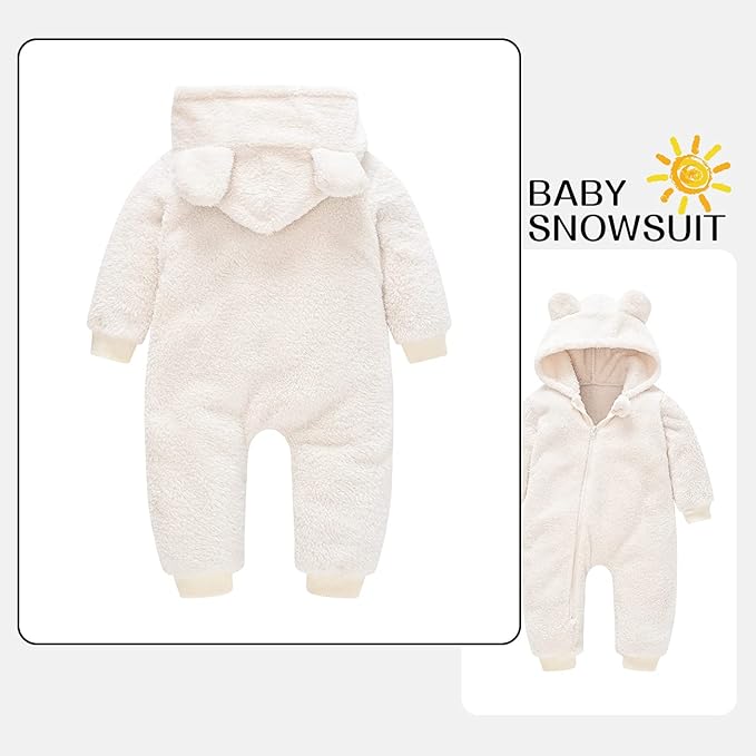 Baby Fleece Jumpsuits Infant Bear Ear Snowsuit Newborn Hooded Romper Warm Coat