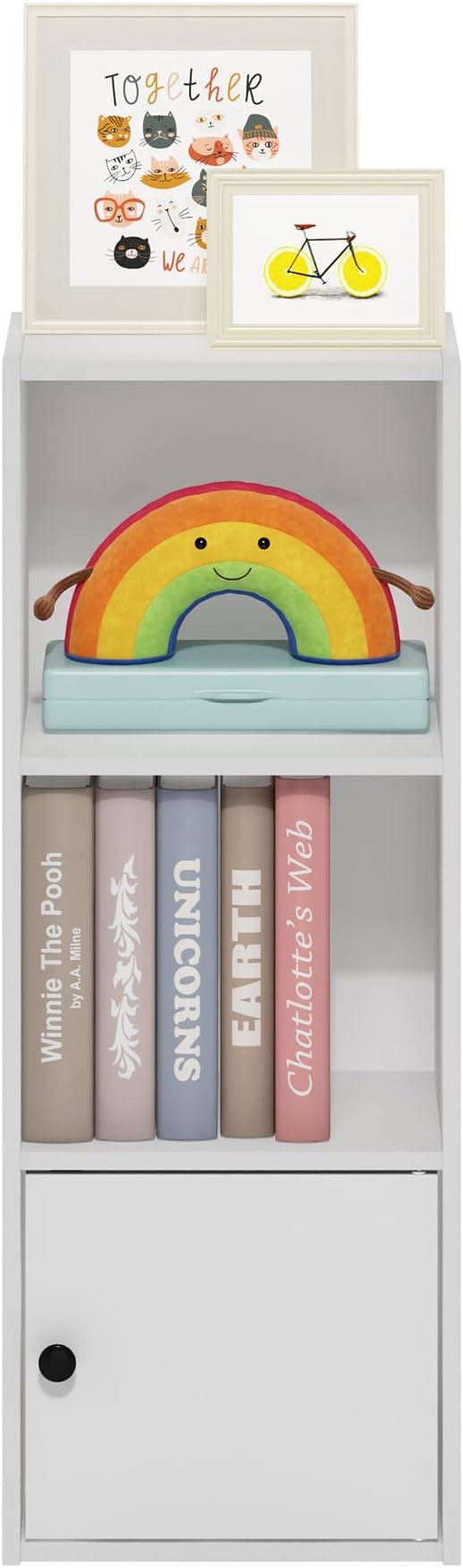 Furinno Luder Shelf Bookcase with 1 Door Storage Cabinet, White