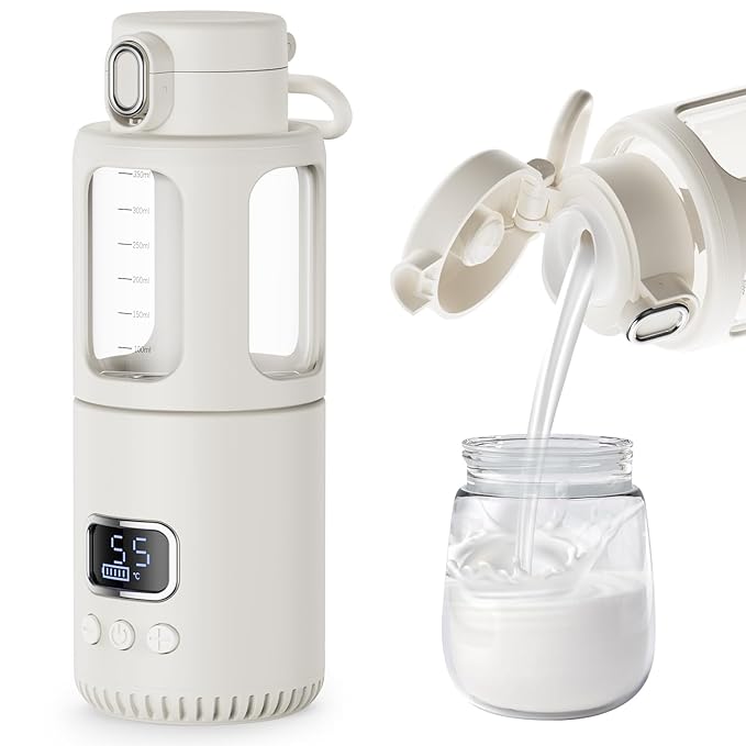 Dollox Portable Bottle Warmer for Travel 12oz Large Capacity Baby Portable Water Warmer for Formula, Breastmilk, Milk, 10000mAh, Wireless, Fast Heating Suitable for Baby Outdoor Travel, Car, Airplane