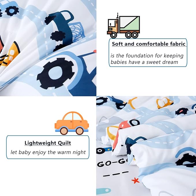 PERFEMET Comforter Set for Twin Bed Reversible Cars Pattern Bedding Set Soft Microfiber Bed in a Bag for Kids Boys Teens All Season Use(White, Twin)