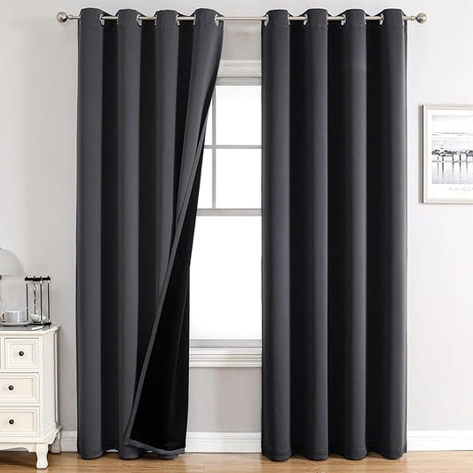 ChrisDowa 100% Blackout Curtains 120 inch Long for Bedroom with Black Liner, 2 Thick Layers Total Blackout Thermal Insulated Grommet Long Window Curtains 2 Panels Set (Dark Grey, 52 x 120 Inch)