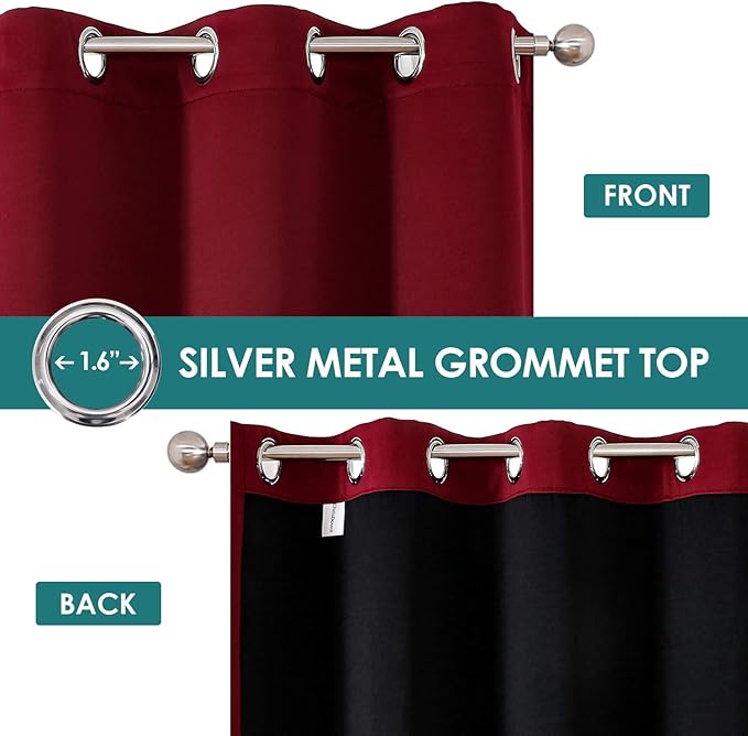 ChrisDowa 100% Blackout Curtains 108 inch Long for Bedroom with Black Liner, 2 Thick Layers Total Blackout Thermal Insulated Grommet Window Curtains 2 Panels Set (Burgundy, 52 x 108 Inch)