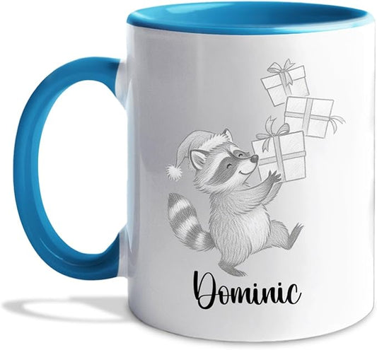 Customized Name Raccoon Coffee Mug Gift For Raccoons Lover Birthday Christmas, Personalized Raccoons Accent Coffee Cup, Raccoon Teacup Gift For Grandson Granddaughter Kids, Animal White Mug 11 15Oz