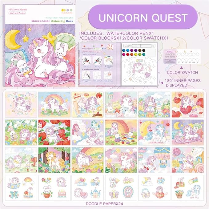 gesboole Paint with Water Coloring Books for Kids Ages 3-5, 4-8 – Cute Coloring Book for Teens,Arts and Crafts for Kids Ages 3 4 5 6 7 8+, Birthday Gift Toys for Girls Boys,Travel Toys -Unicorn