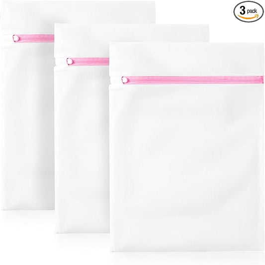 3Pcs Mesh Laundry Bags for Delicates, 16 x 12 Inch Durable Wash Bags with Zipper, Reusable Laundry Bags for Lingerie, Underwear, Socks, and Small Garments