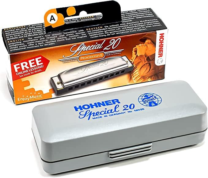 Hohner Special 20 Harmonica - Key of E Flat Bundle with Carrying Case, Key Stickers, Harmonica Beginner Online Manual, and Austin Bazaar Polishing Cloth