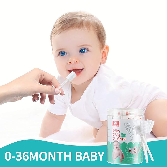 dearlomum Baby Tongue Cleaner, Newborn Toothbrush, 48PCS Disposable Infant Clean Mouth,Gauze Gum Cleaner Baby Oral Cleaning Stick Dental Care for 0-36 Month