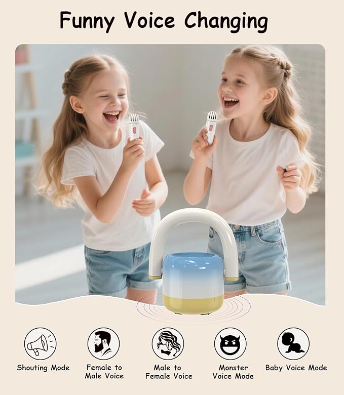 EWA Portable Mini Metal Karaoke Machine, Bluetooth Karaoke Speaker with 2 Wireless Microphones, Ideal Gifts for Girls Boys Family Home Party Birthday Christmas Toys Gifts-(Blue)