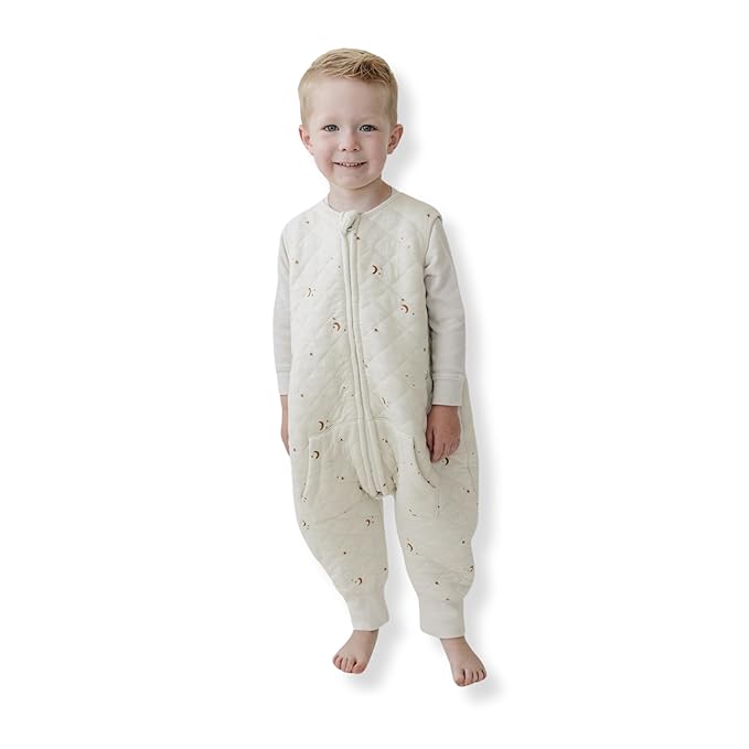 Tealbee Dreamsuit - Toddler sleep sack with feet 12-18 months, 18-24 months - 1.2 TOG All Season Baby Wearable Blanket for Walkers - Rayon made from Bamboo, Organic Cotton Sleep Bag - Moons Stars
