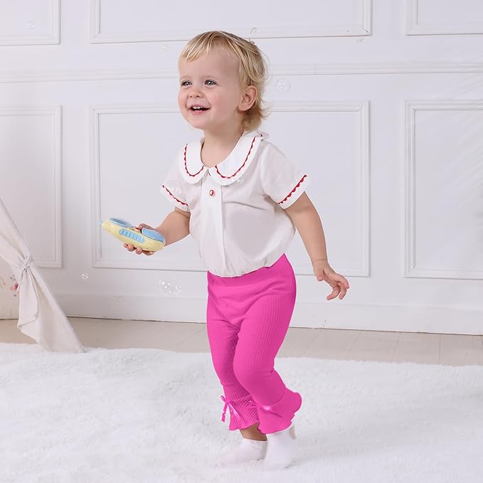 Newborn Toddler Baby Girl Pants Leggings Ribbed Straight Flare Infant Girl Pants Leggings Bell Bottoms 5 Packs