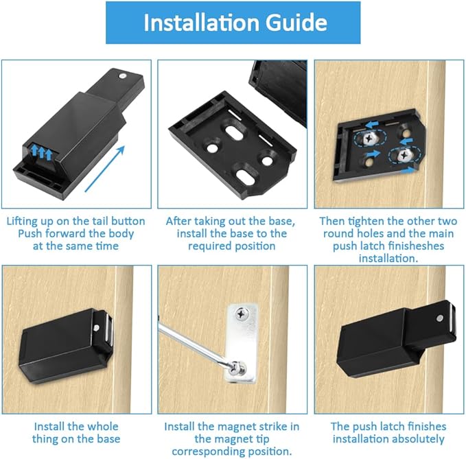 Heavy Duty Push to Open Door Latch, 5 Pack Black Magnetic Push Latches, Hidden Push Touch Latch Hardware for Push to Open Cabinet, Magnetic Door Catch for Cabinet Drawer Wardrobe Kitchen Door