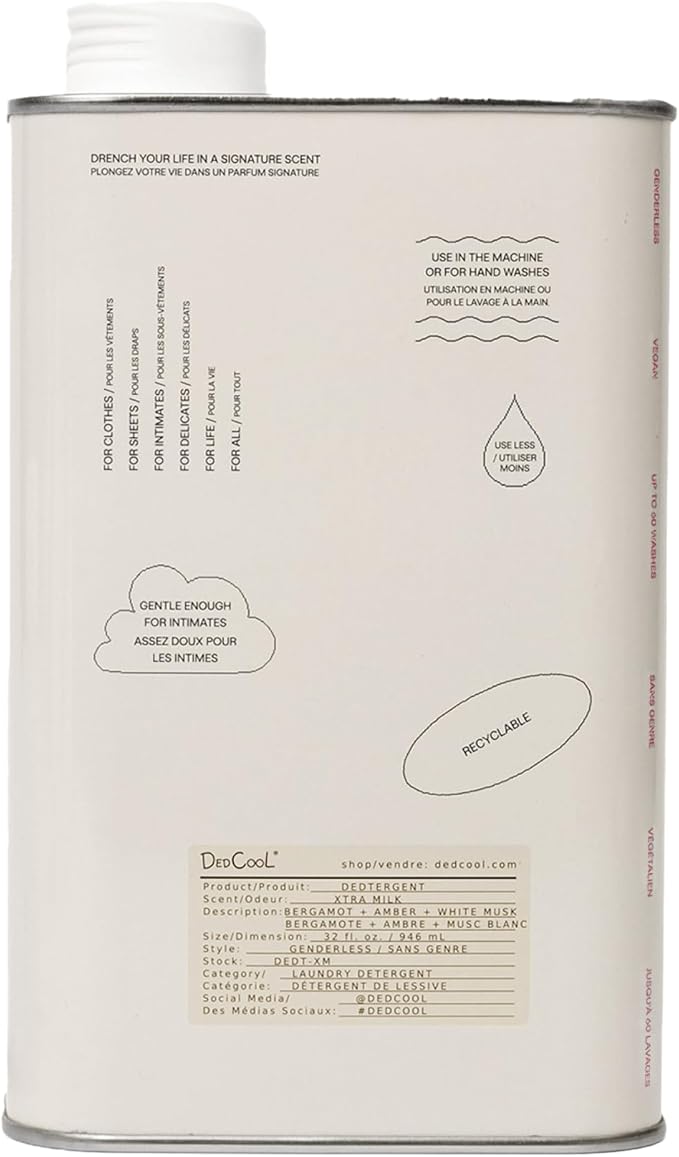 DedCool Liquid Laundry Dedtergent | Xtra Milk | Luxurious Fragrance Detergent | Removes Stains | Infused with Natural Essential Oils | Non-Toxic | 60 Washes | 32 fl oz