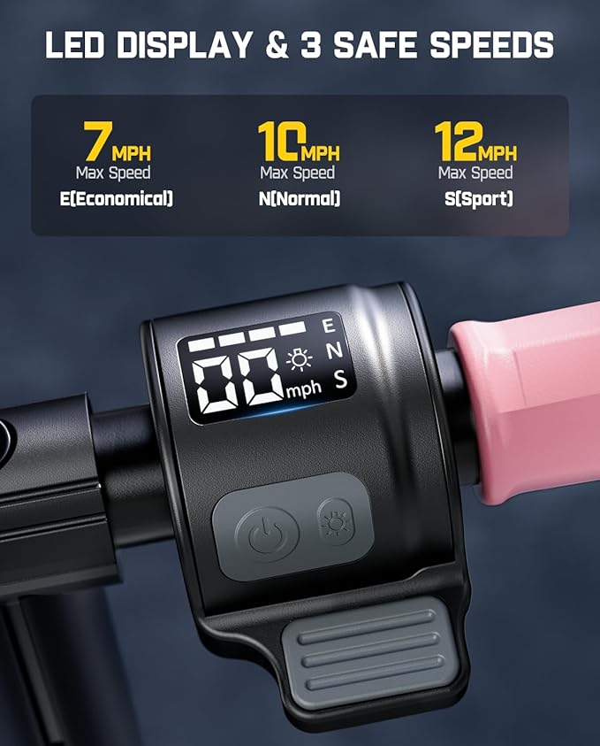 FanttikRide T9 Electric Scooter for Kids 4.3-5.6 ft, 7/10/12 MPH, LED Battery Level, Height Adjustable and Foldable, Electric Scooter for Kids, for Teenager, Up to 40 mins