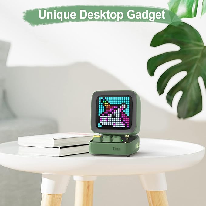 Divoom Ditoo Programmable Pixel Art LED-Bluetooth-Speaker Showing-Clock Emoji DIY Design for Home Wedding Party Decoration with Wireless App Control (Green)