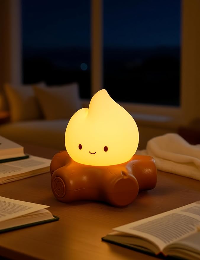 Campfire Night Light for Kids, Cute Campfire Lamp Gifts, LED Light up Flame Lights, Dimmable, Rechargeable Bedside Nightlight, Baby Nursery Dorm Kawaii Décor Toys