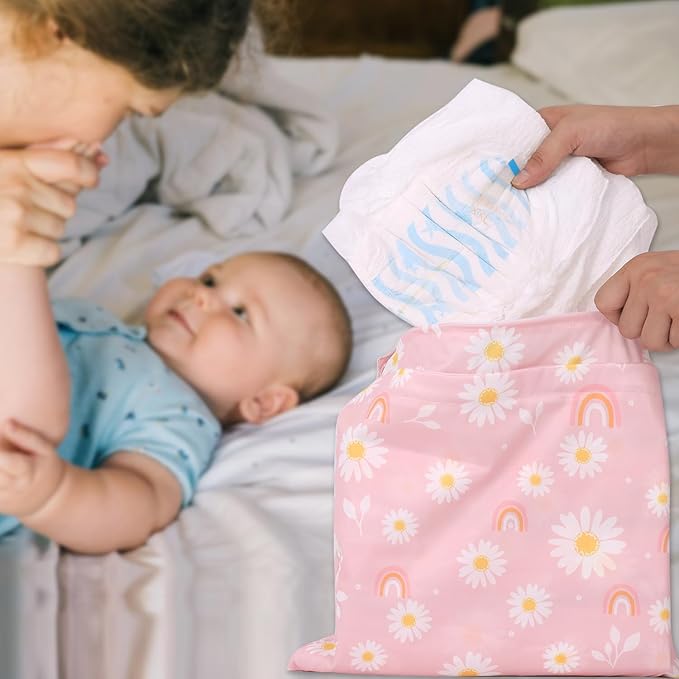 2pcs Cloth Diaper Wet Dry Bags, Waterproof Reusable Wet Bag with 2 Zipper Pockets & Handle, Washable Laundry Bags for Baby Adult Clothes Travel Beach Pool Daycare Yoga Gym Exercise Swimsuits,