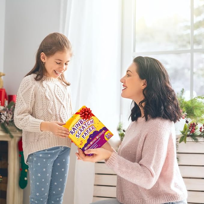 FUNNYB&G Rainbow Scratch Paper Art for Kids - 200 Pcs Magic Rainbow Scratch Paper Off Set Scratch Crafts Arts Supplies Kit Pads Sheets for Party Games Halloween Christmas Birthday Gifts