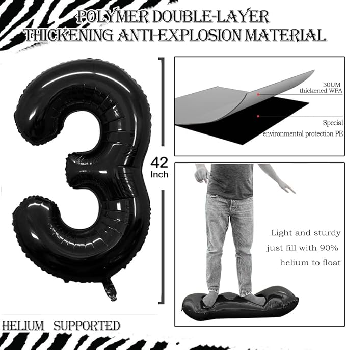 GOER Number 30 Balloons for 30th Birthday Party Decorations,42 Inch Jumbo Foil Helium Balloons for 30th Anniversary (Black)