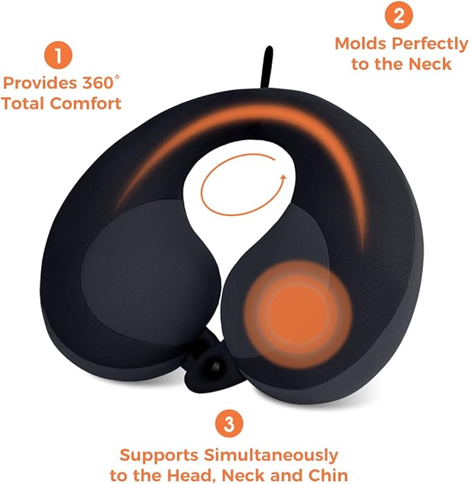 INFANZIA Kids Chin Supporting Travel Neck Pillow, Helps Support Head and Neck, Comfortably Designed for Head, Neck, and Chin Support - Ideal for Toddlers and Children,Black