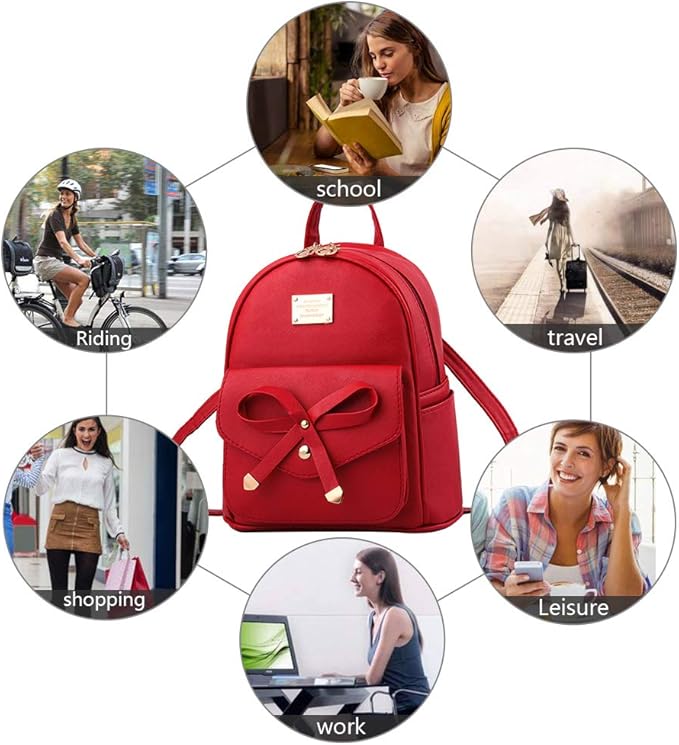 I IHAYNER Girls Bowknot Cute Leather Backpack Mini Backpack Purse for Women