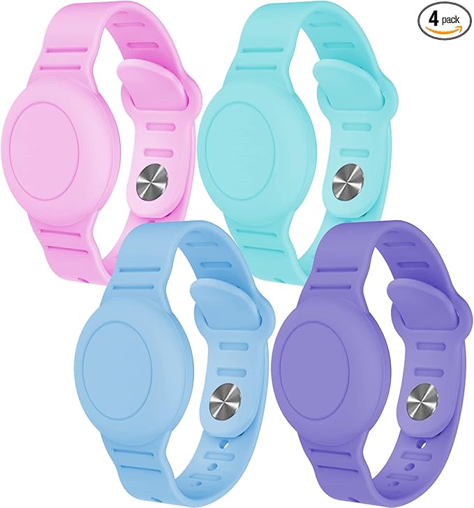 4 Pack Waterproof Bracelet for AirTag Kids, Hidden Silicone Wristband for AirTag, GPS Tracker Case for Air Tag Holder Strap Band for Child Toddler, Secure Anti-Loss Protection