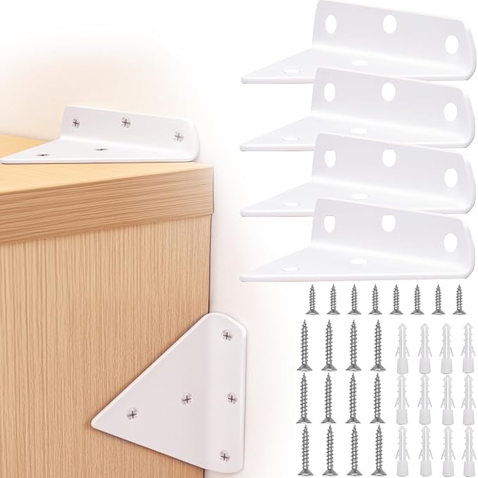 Furniture Anchors for Baby Proofing Heavy Duty Bracket Drywall Anchors Securing 1000 lbs Multiple Installation Options Keep Baby Pet Safety from Falling Furniture 4 Pack White Wall Anchors