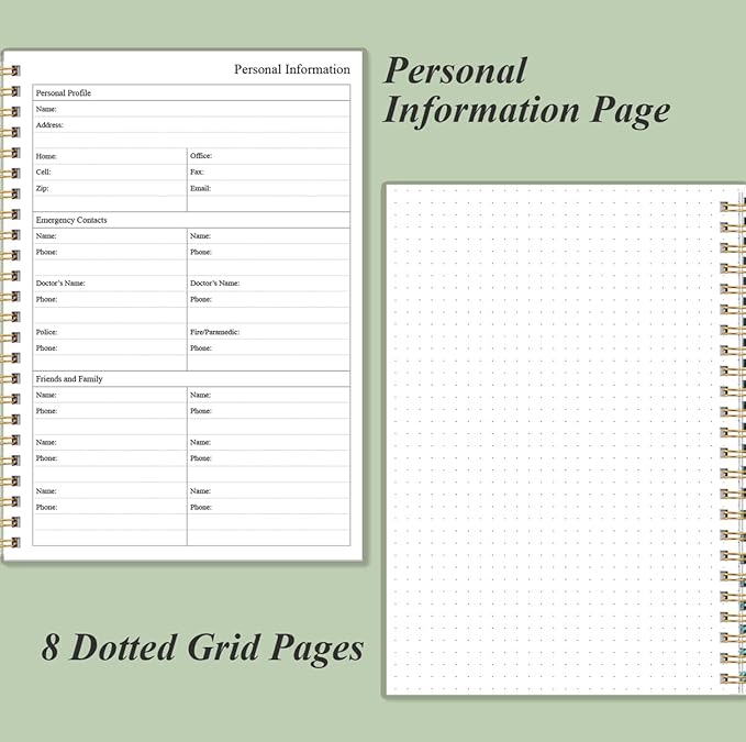 Daily Planner Undated - B5 To Do List Notebook Hourly Schedules, Spiral Appointment Planner for Women and Men, PVC Hardcover, Inner Pocket, Elastic Closure, 7" x 10", Green