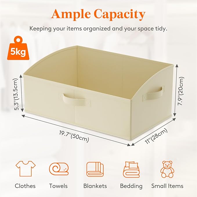 Lifewit Storage Baskets for Shelves, 6 Packs Non-woven Fabric Trapezoid Closet Organizer Bins with Handles, Foldable Clothing Containers Box for Clothes, Toy, Towel, Book, DVD, Hats, Large-Beige