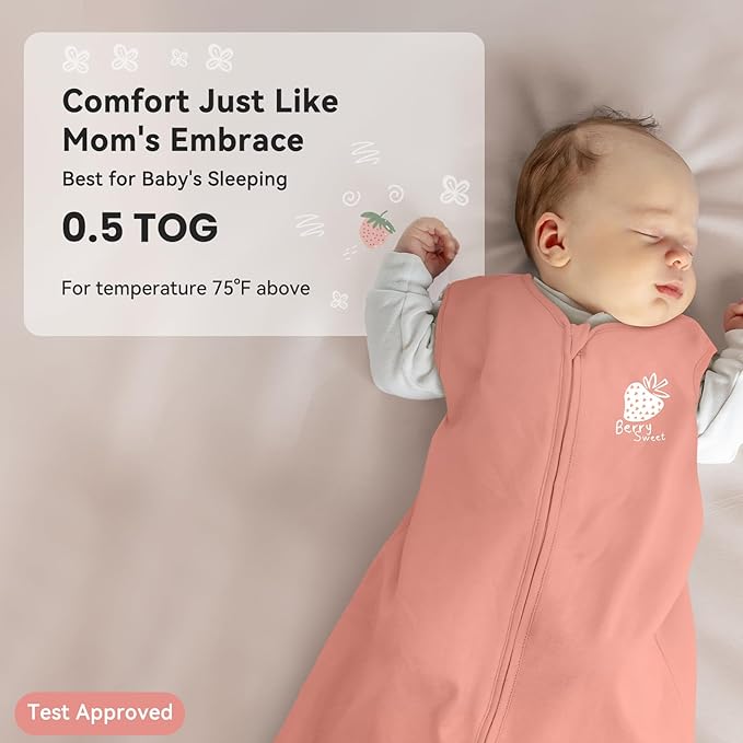 Baby Sleep Sack 12-18 Months 0.5 Tog Wearable Blanket Baby, 3 Pack 100% Cotton Lightweight Sleeping Sack with 2-Way Zipper for Infant Toddler Strawberry