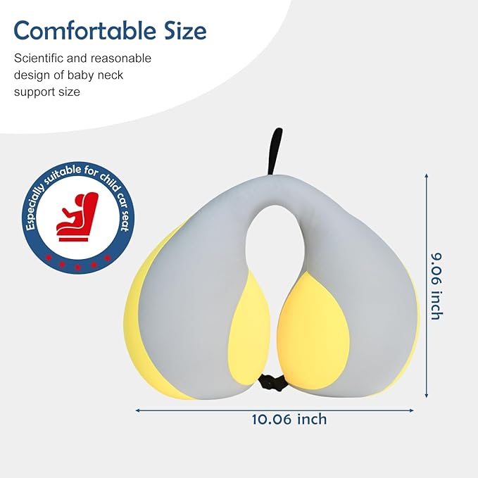 MOOB Kids Travel Pillow for Car Seat Kids U-Shape Travel Neck Pillow Support Children Stroller Pillow Grey Yellow