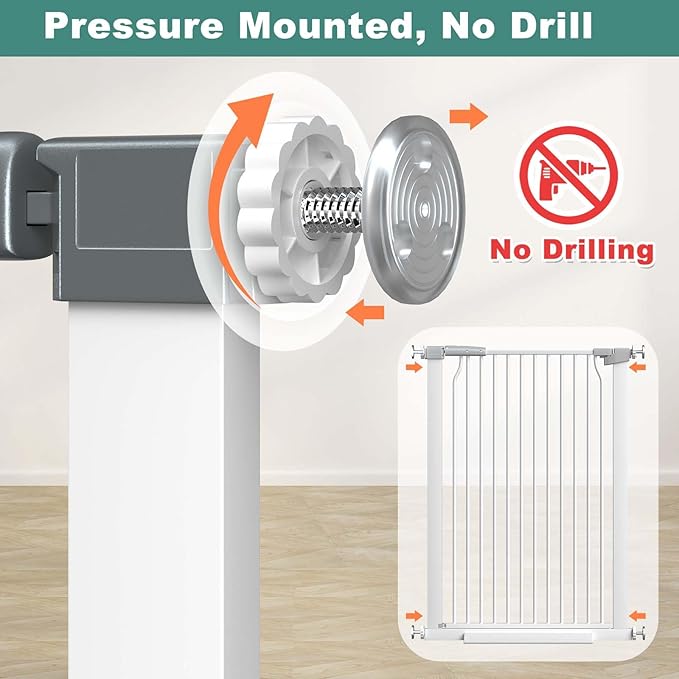 40.5" Extra Tall Baby Gate for Stairs, 40.6"-49.1" Extra Wide Dog Pet Gate Indoor, Pressure Mounted Safety First Baby Gate, No Drill Puppy Tall Gate for Doorways Walk Through House, White