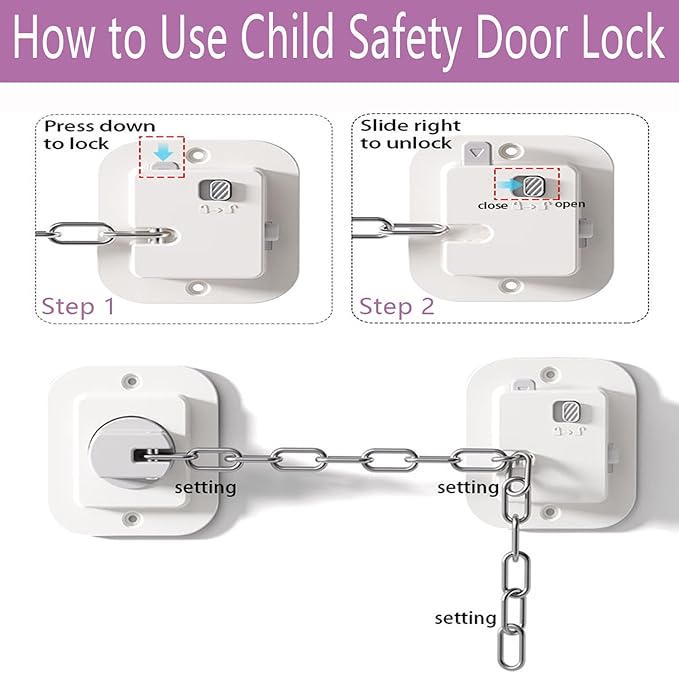 Child Proof Door Lock with Adjustable Strap, 3M Adhesive Safety Locks for Baby & Pets, No Tools Needed 4 Pack