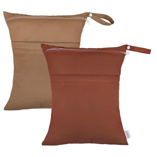 ALVABABY 2pcs Cloth Diaper Wet Dry Bags Waterproof Reusable with Two Zippered Pockets Travel Beach Pool Daycare Soiled Baby Items Yoga Gym Bag for Swimsuits or Wet Clothes 2LM06