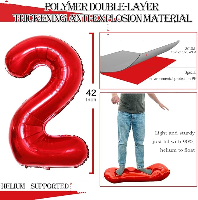 GOER Number 25 Balloons for 25th Birthday Party Decorations,42 Inch Jumbo Foil Helium 52 Balloons for 52nd Birthday Party Decoration (Red)