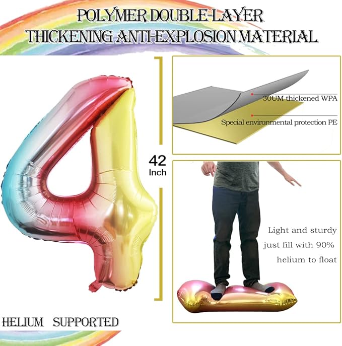 GOER Number 14 Balloons for 14th Birthday Sweet 14 Party Decorations,42 Inch Jumbo Foil Helium 41 Balloons for 41st Birthday Party Decoration (Rainbow)