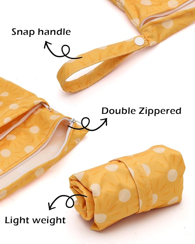 ALVABABY 3 Cloth Diaper Wet Dry Bags Waterproof Reusable with Two Zippered Pockets Travel Beach Pool Daycare Soiled Baby Items Yoga Gym Bag for Swimsuits or Wet Clothes Small medium Large 3L-SML06