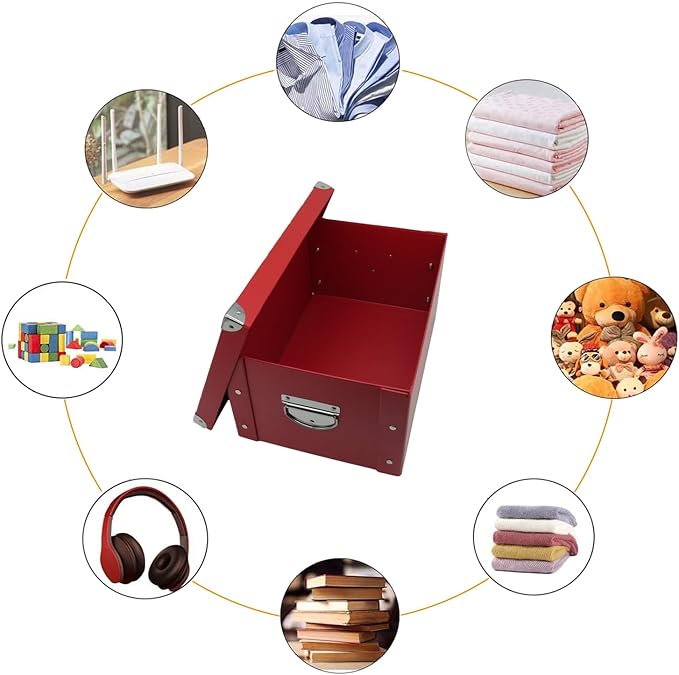 GUOZI Collapsible Storage Box, Decorative Memory Box with Lid & Metal Reinforced Corners, Cardboard File Bin with Handles, Organizer Gift Box for Keepsake Toy Photos Office Nursery Wardrobe Bookshelf