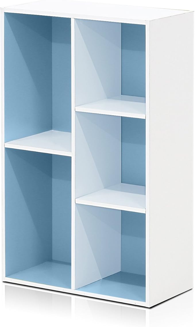 Furinno 5-Cube Reversible Open Shelf, White/Light Blue 11069WH/LBL