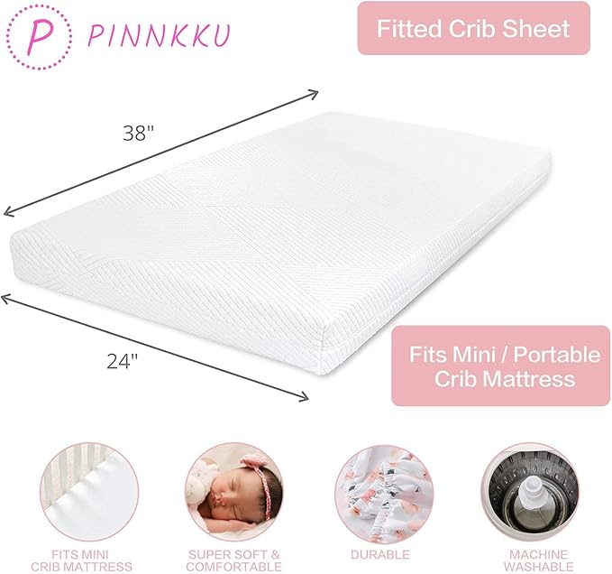 PINNKKU 3-Piece Crib Bedding Set for Boy Girls, Includes Crib Skirt, Blanket, Sheet, Baby Bedding, Floral, Mini Size