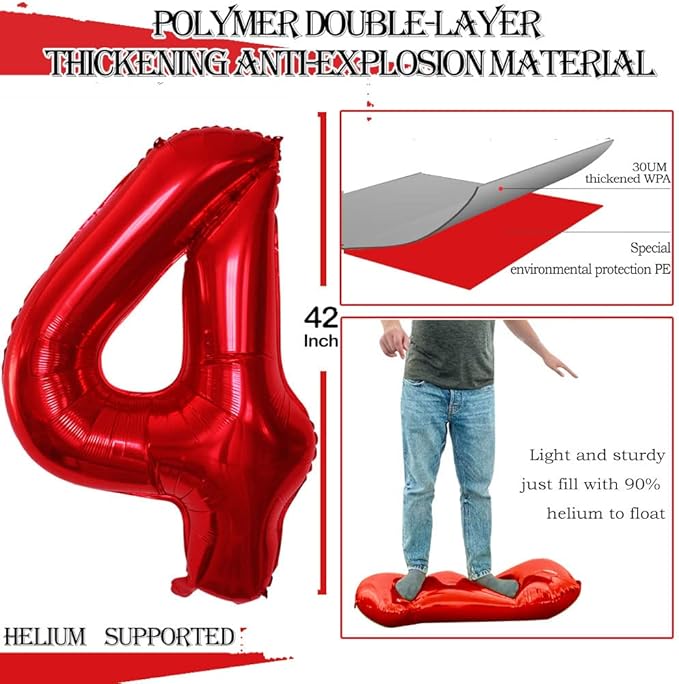 GOER Number 40 Balloons for 40th Birthday Party Decorations,42 Inch Jumbo Foil Helium Balloons for 40th Anniversary (Red)