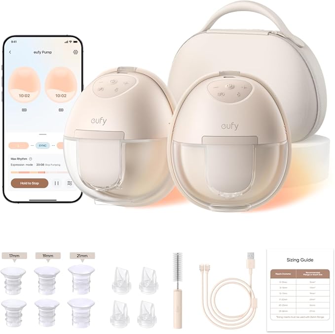 eufy Security Heated Wearable Breast Pump S1 Pro, Slim Hands-Free with Industry-Leading HeatFlow Tech, Wireless Charging Case, App-Controlled OptiRhythm, Hospital-Grade Suction, in-Bra Use