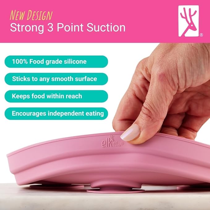 Elk and Friends Kids 7.8” Porcelain Divided Plates with Silicone Suction Sleeves | Suitable for Kids/Toddlers | Microwave & Dishwasher Safe | Non Slip | Snack Dishes | 4 Pack