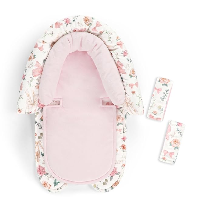Baby Car Seat Head Support for Newborn, GFU 2 in 1 Infant Car Seat Head Body Support with Strap Pads, Soft Stroller Cushion Pillow Insert for Girls, Fits for Stroller, Swing, Pink Floral