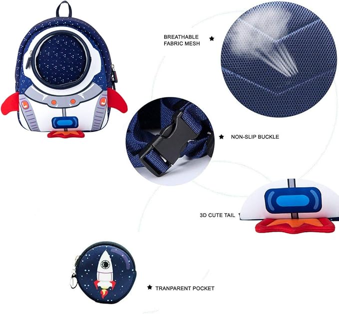 JiePai Toddler Rocket Backpack Leash Anti-lost Waterproof 3D Cartoon Kids Backpack
