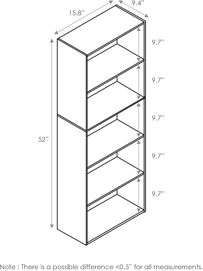 Furinno Luder Bookcase / Book / Storage , 5-Tier, White/Green